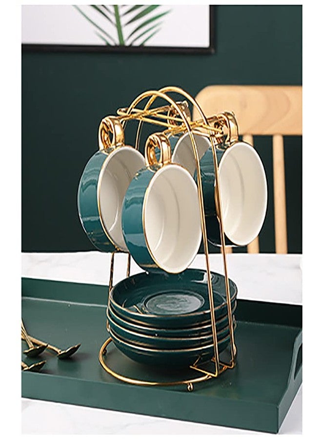 YY YEARCHY Coffee Mug Holder, Espresso Cups Holder Cup Drying Rack Cups Drainer Stand Metal Mug Tree Cups Organizer with 4 Hook Hangers for Kitchen Counter and Tea Party(Gold) - Image 2